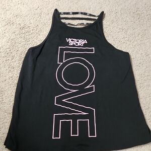 Victoria's Secret Victoris Sport Black Strappy Back LOVE Tank Top Sz L